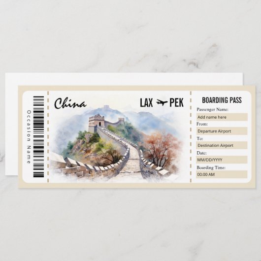 Geschenkgutschein für Überraschen China Boarding Einladung (Vorne/Hinten)