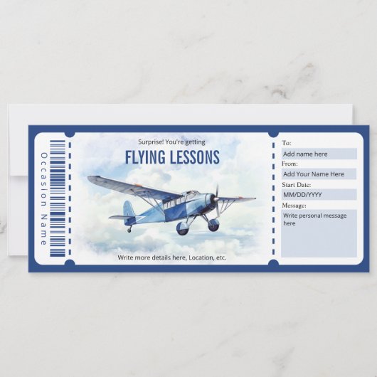 Geschenkgutschein für überraschende Flying Lessons Einladung (Vorderseite)