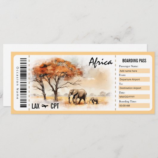 Geschenkgutschein für Überraschung Afrika Boarding Einladung (Vorne/Hinten)