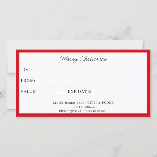 Geschenkgutschein für Weihnachtsgeschenke für Firm (Rückseite)