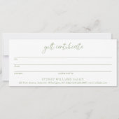 Geschenkgutschein für zeitgenössische zeitgenössis (Rückseite)