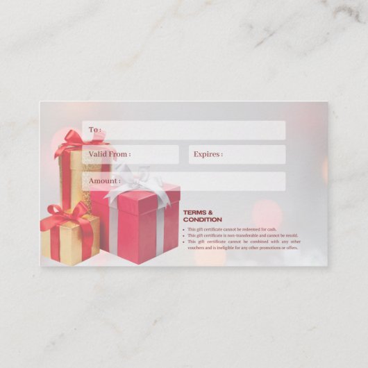 Geschenkgutschein/ Geschenkgutschein Visitenkarte (Rückseite)