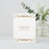 Geschenkgutschein "Gold On & White Floral Lace" Postkarte (Stehend Vorderseite)
