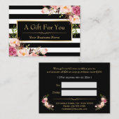 Geschenkgutschein Gold Schwarz-weiße Streifen Rabattkarte (Vorne/Hinten)