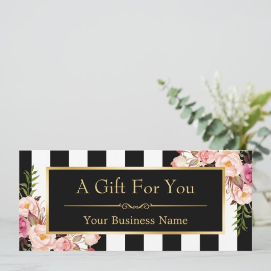 Geschenkgutschein Gold Schwarze und weiße Streifen (Stehend Vorderseite)