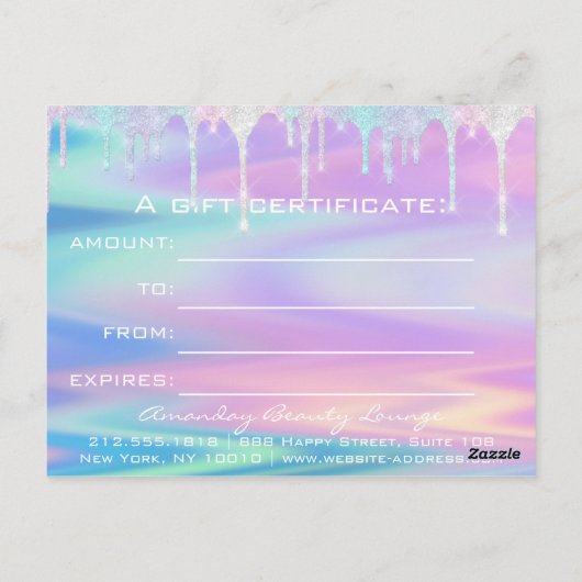 Geschenkgutschein Holograph Unicorn Rosa Meerjungf Postkarte (Rückseite)