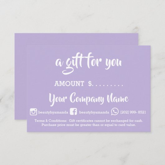 Geschenkgutschein im Online-Shop Lila (Vorne/Hinten)