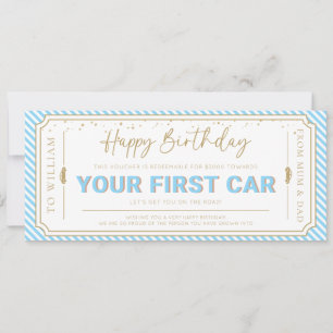 Geschenkgutschein Karte für das erste Auto zum Geb