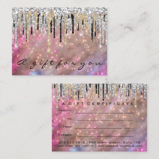 Geschenkgutschein Makeup Haar Nail Holograph Pink Visitenkarte (Vorne/Hinten)
