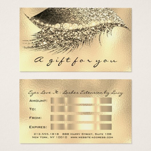 Geschenkgutschein Metallic Gold Lash Lux Makeup (Vorne & Hinten)