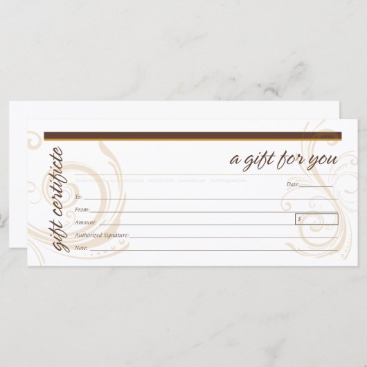 Geschenkgutschein mit moderner Swirt-Motif (Vorne/Hinten)