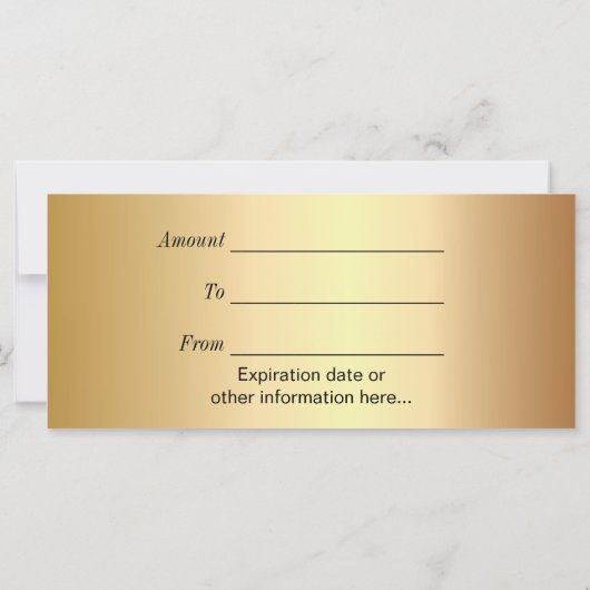 Geschenkgutschein | Modernes dunkles Marmorgoldene (Rückseite)