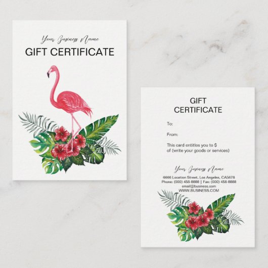 Geschenkgutschein "Pink Flamingo Tropical Floral" Rabattkarte (Vorne/Hinten)