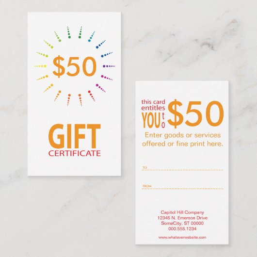 Geschenkgutschein rainbowBurst Rabattkarte (Vorne/Hinten)