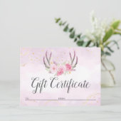 Geschenkgutschein Rosa Gold Antlers Chic Card Einladung (Stehend Vorderseite)