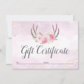 Geschenkgutschein Rosa Gold Antlers Chic Card Einladung (Vorderseite)