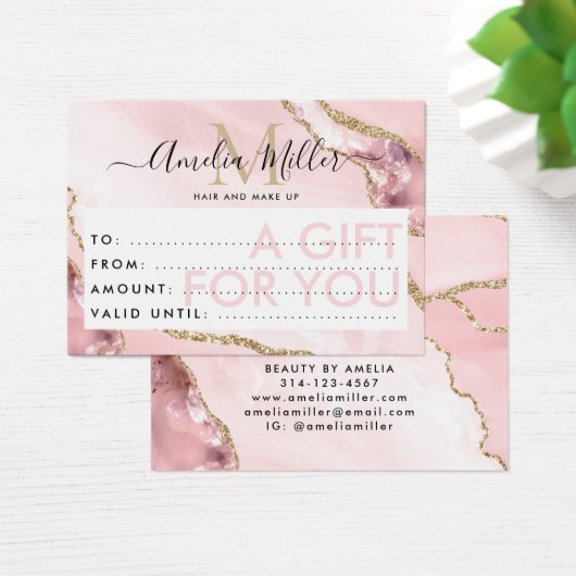 Geschenkgutschein Rosa Gold Glitzer Agate (Schreibtisch)