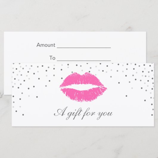 Geschenkgutschein | Rosa Lippen Silver Confetti (Vorne/Hinten)