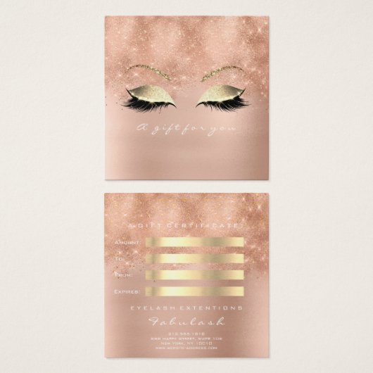 Geschenkgutschein Rose Glitzer Gold Lashes Makeup  (Vorne & Hinten)