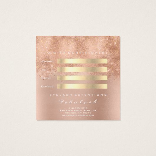Geschenkgutschein Rose Glitzer Gold Lashes Makeup  (Rückseite)