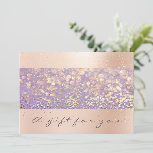 Geschenkgutschein Rose Gold Confetti Lila Sparkus (Stehend Vorderseite)