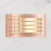 Geschenkgutschein Rose Gold Metal Elegante Mindest Visitenkarte (Rückseite)