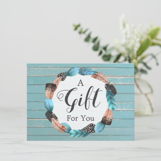 Geschenkgutschein Rustikales türkisfarbenes Holz u (Stehend Vorderseite)