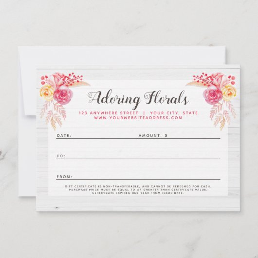 Geschenkgutschein Shabby Chic Rose & rustikale Blu (Rückseite)