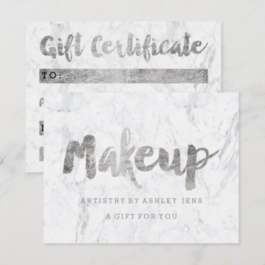 Geschenkgutschein Silber Make-up Skript weiß Marmo (Vorne/Hinten)