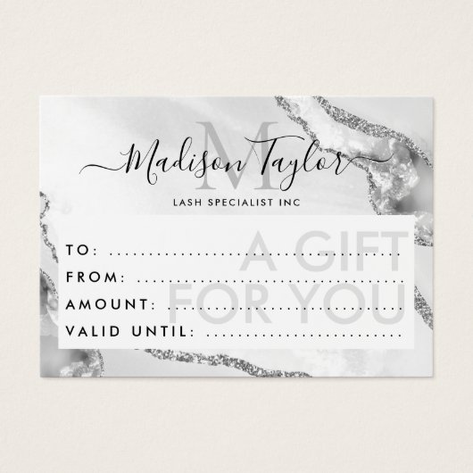 Geschenkgutschein Silberner Glitzer Agate (Vorderseite)