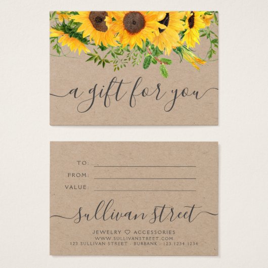 Geschenkgutschein "Sunflower Kraft Small Business" (Vorne & Hinten)