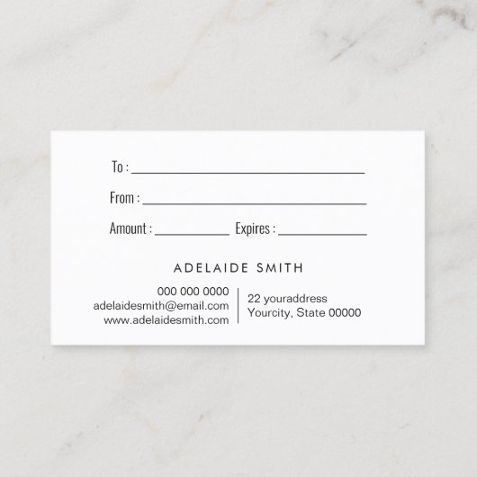 Geschenkgutschein Visitenkarte (Rückseite)
