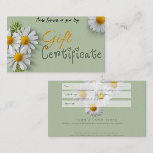 Geschenkgutschein Visitenkarte (Vorne/Hinten)