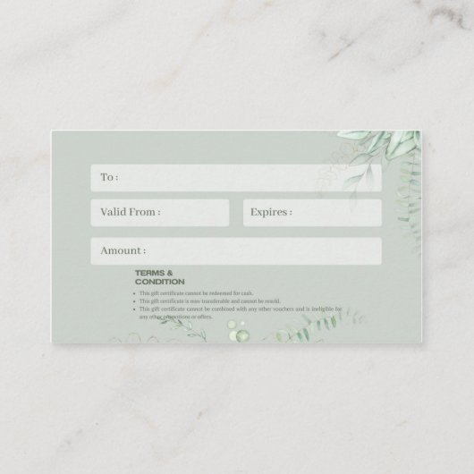 Geschenkgutschein Visitenkarte (Rückseite)