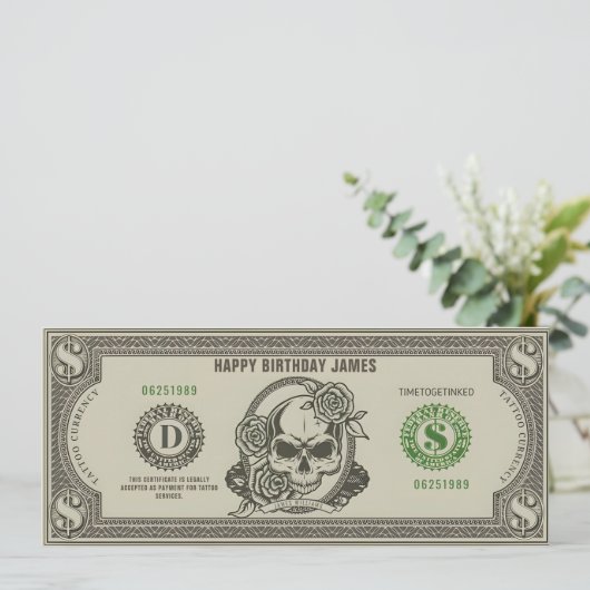 Geschenkgutschein von Tattoo Einladung (Stehend Vorderseite)