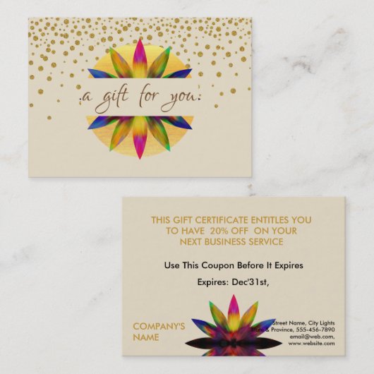 Geschenkgutschein Wasserfarbe Lotus Blume Yoga Visitenkarte (Vorne/Hinten)