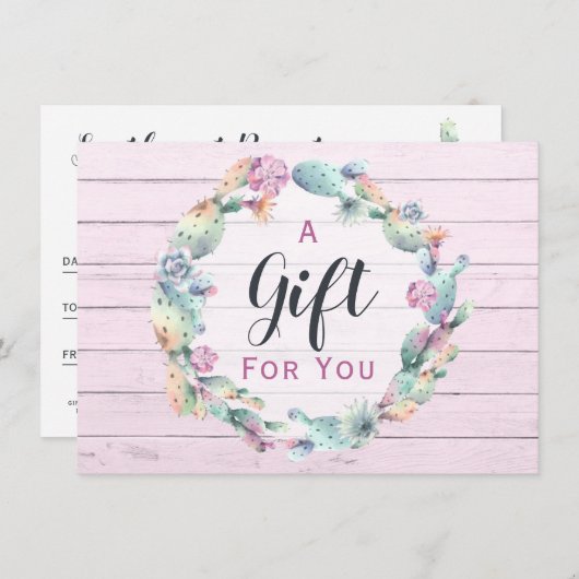 Geschenkgutschein Wasserfarben Sukkulent Cactus Bo (Vorne/Hinten)