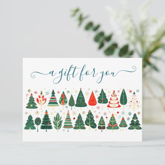 Geschenkgutschein Weihnachtsbaum Skandinavien Einladung (Stehend Vorderseite)