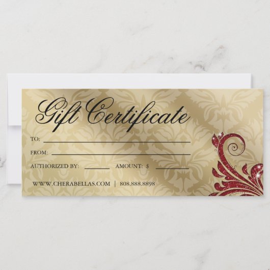 Geschenkgutschein Xmas Salon Glitzer Swirl Red Gol (Rückseite)