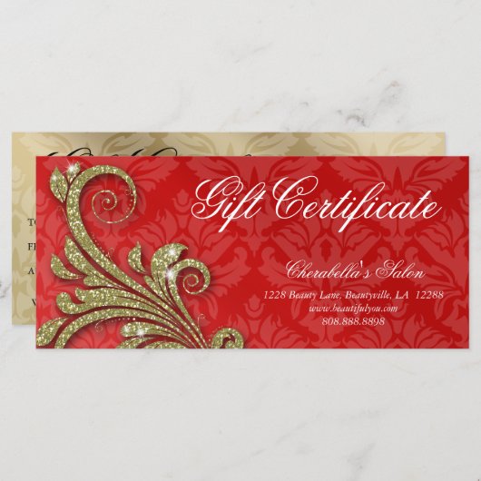 Geschenkgutschein Xmas Salon Glitzer Swirl Red Gol (Vorne/Hinten)