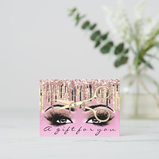Geschenkgutscheine Friseur Pink Lash Makeup Visitenkarte (Stehend Vorderseite)