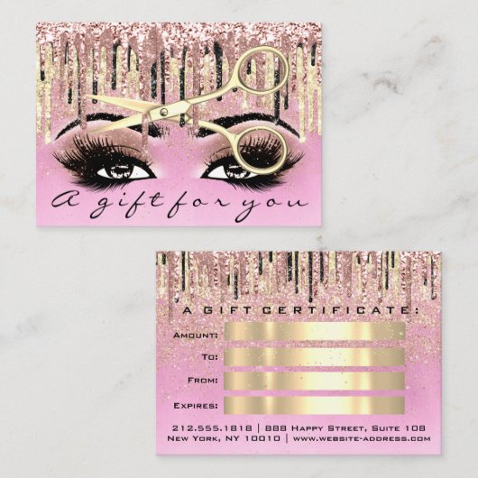 Geschenkgutscheine Friseur Pink Lash Makeup Visitenkarte (Vorne/Hinten)