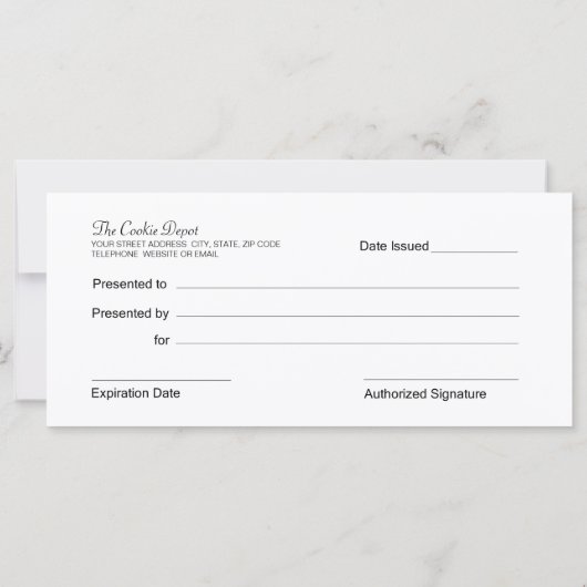 Geschenkgutscheine für Bäckereien oder Kochgeschen (Rückseite)