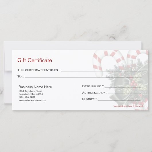 Geschenkgutscheine für Candy Canes & Dark Green Bo (Rückseite)