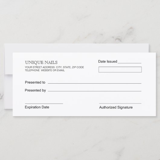 Geschenkgutscheine für Nagelstudios oder Nagelstud (Rückseite)