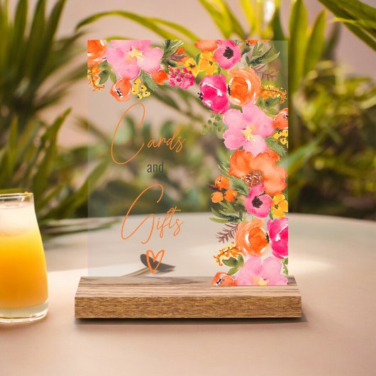 Geschenkgutscheine für orangefarbene Blumenzettel Acrylschild