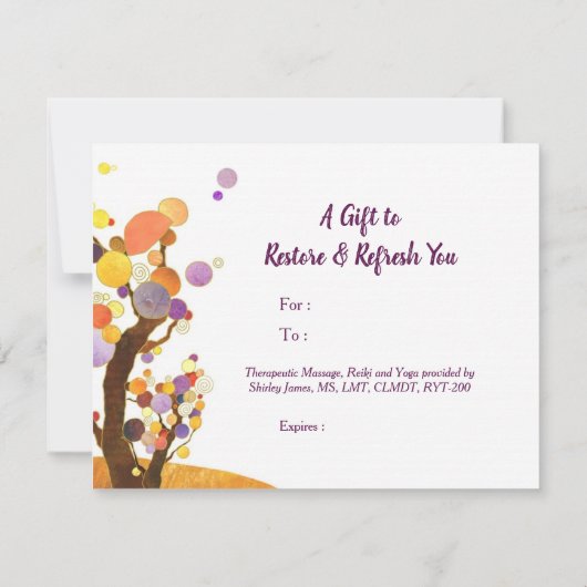 Geschenkgutscheine für String Light Liebe Trees Bu (Rückseite)