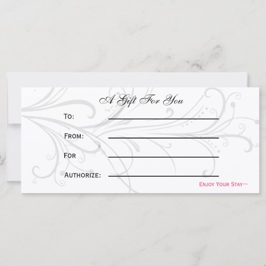 Geschenkgutscheine lila, schwarz und weiß (Rückseite)