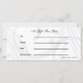 Geschenkgutscheine lila, schwarz und weiß (Rückseite)