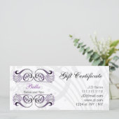 Geschenkgutscheine lila, schwarz und weiß (Stehend Vorderseite)